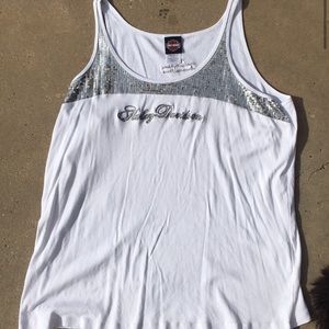 Harley Davidson white sequined tank top XL